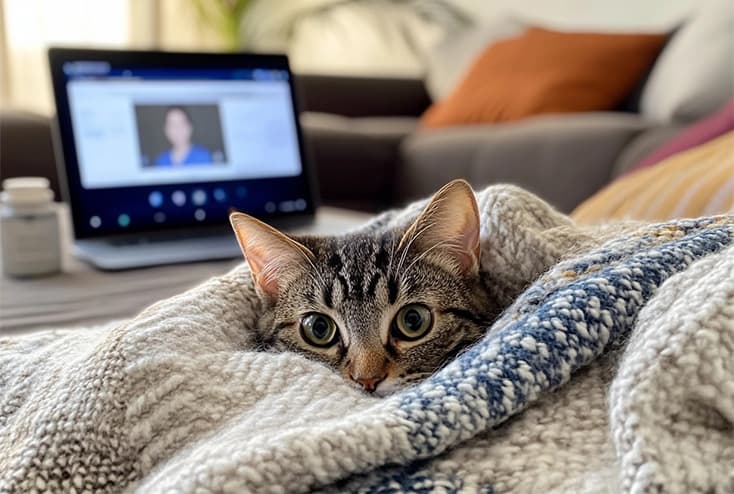 Pet owner in Michigan connecting with a TelaVets online veterinarian