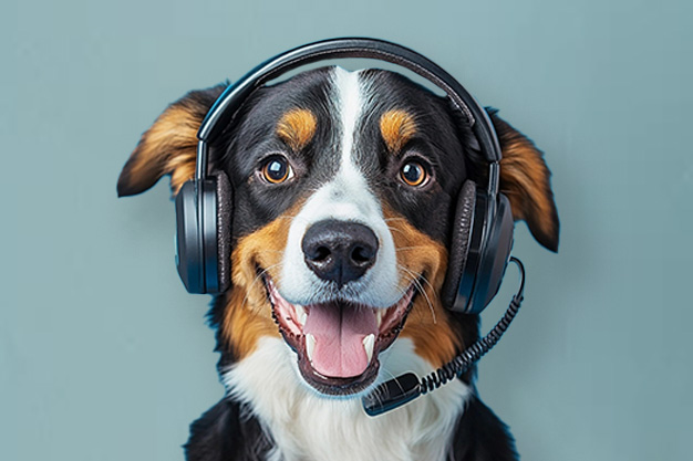 Dog with headphones