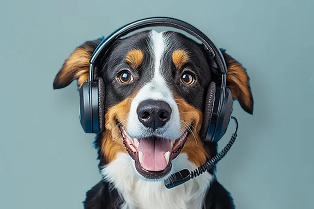 Dog with headphones