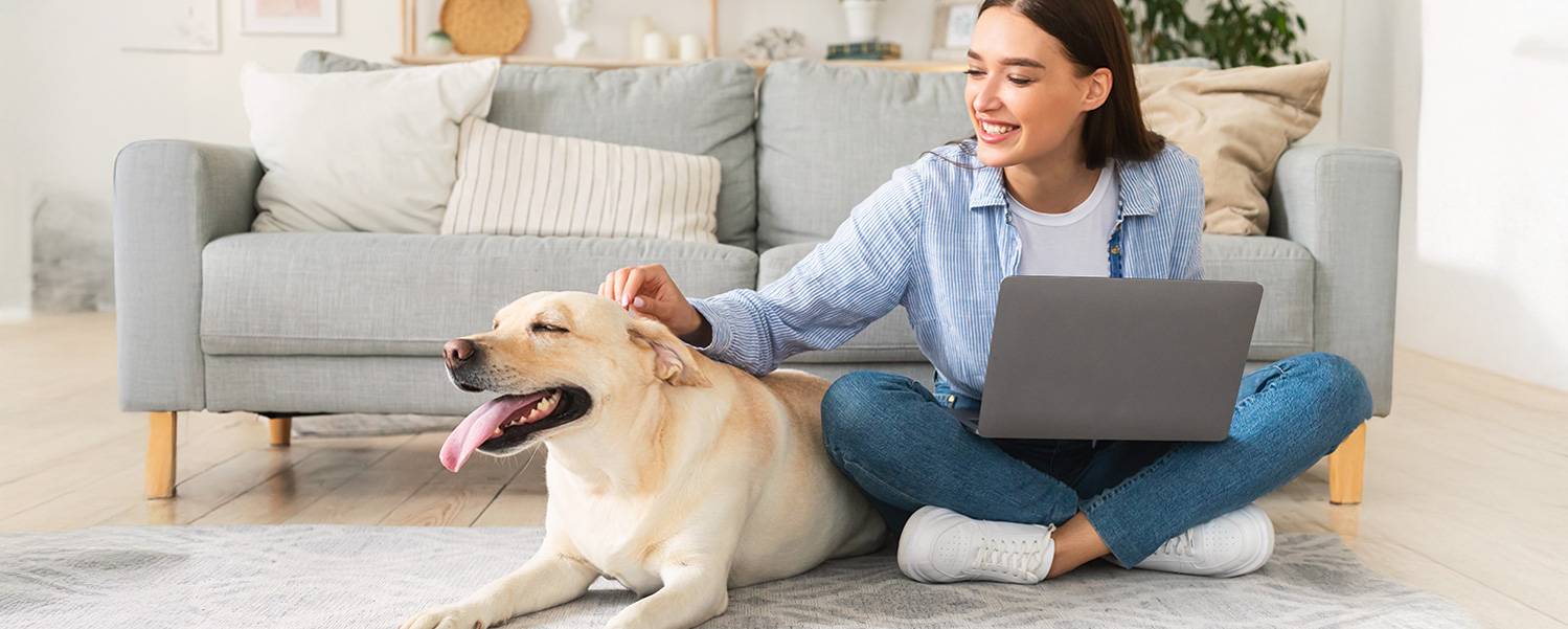 Woman with dog using laptop